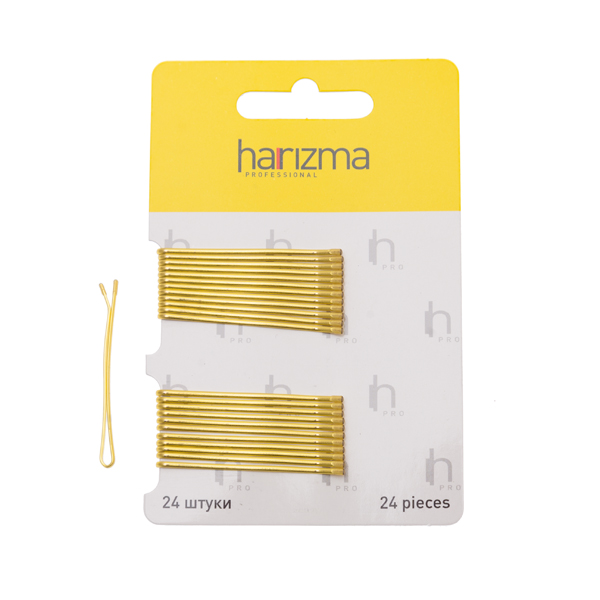 _ Harizma невидимки 50 мм прямые 24 шт золото (Х)